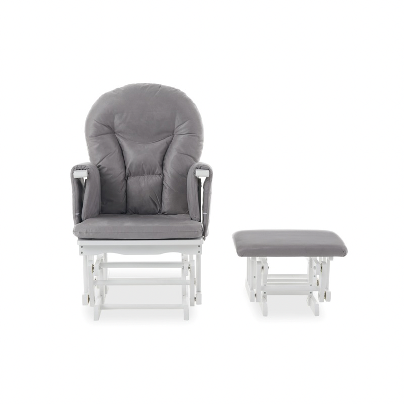 Reclining Glider Chair and Stool - White with Grey Cushion