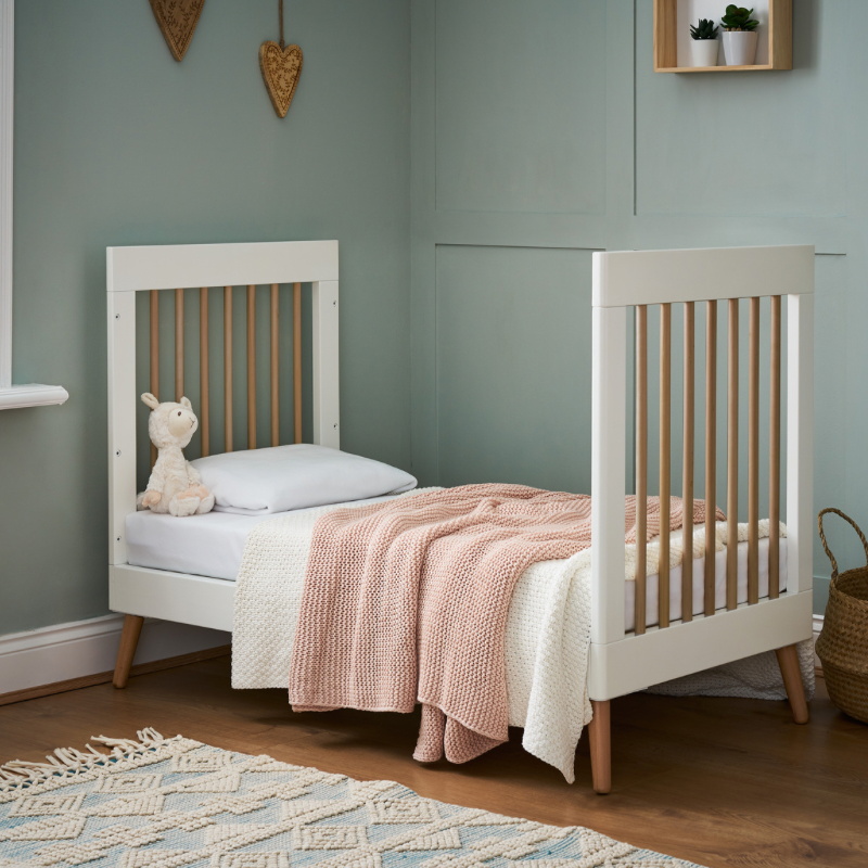 Maya Mini Cot Bed - White with Natural