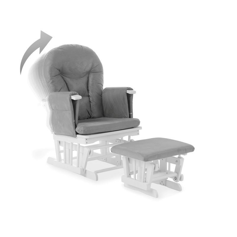 Reclining Glider Chair and Stool - White with Grey Cushion