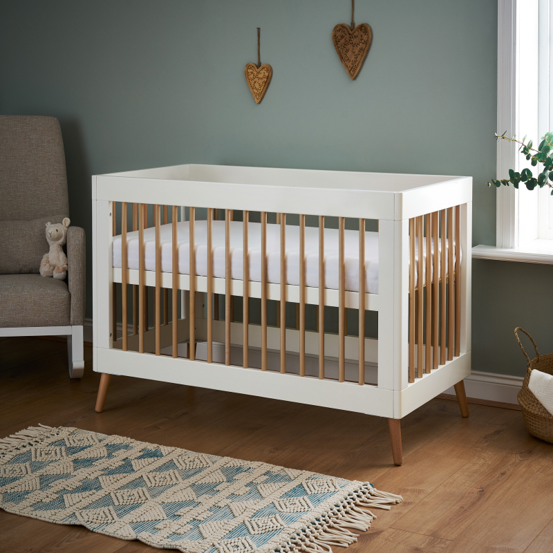 Maya Mini Cot Bed - White with Natural