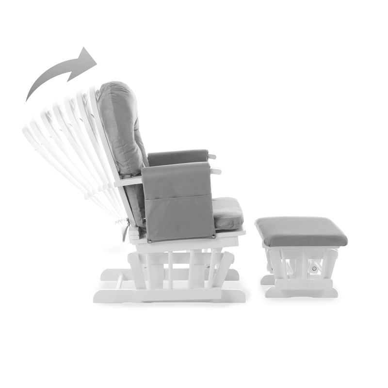 Reclining Glider Chair and Stool - White with Grey Cushion