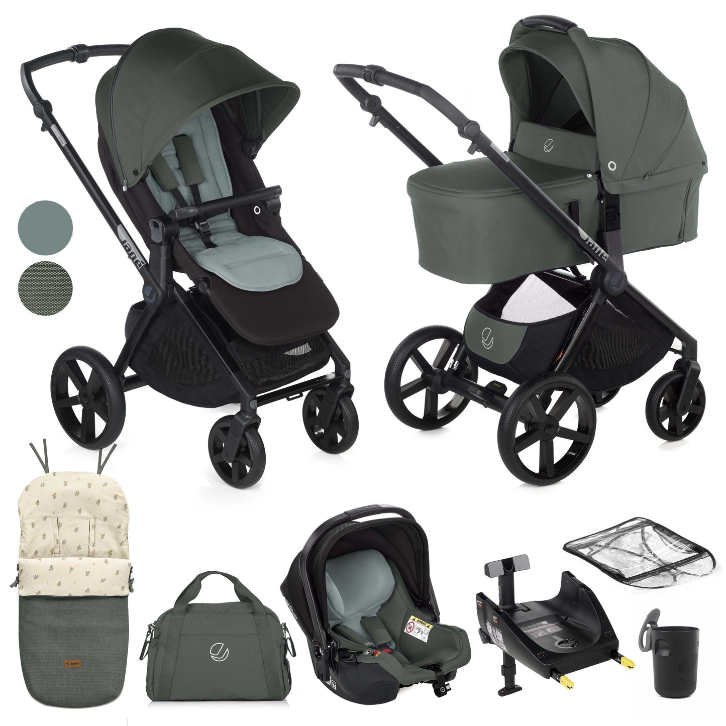 Jane Muum-4 + Sweet + Koos iSize, 10 Piece Travel System Bundle - Green