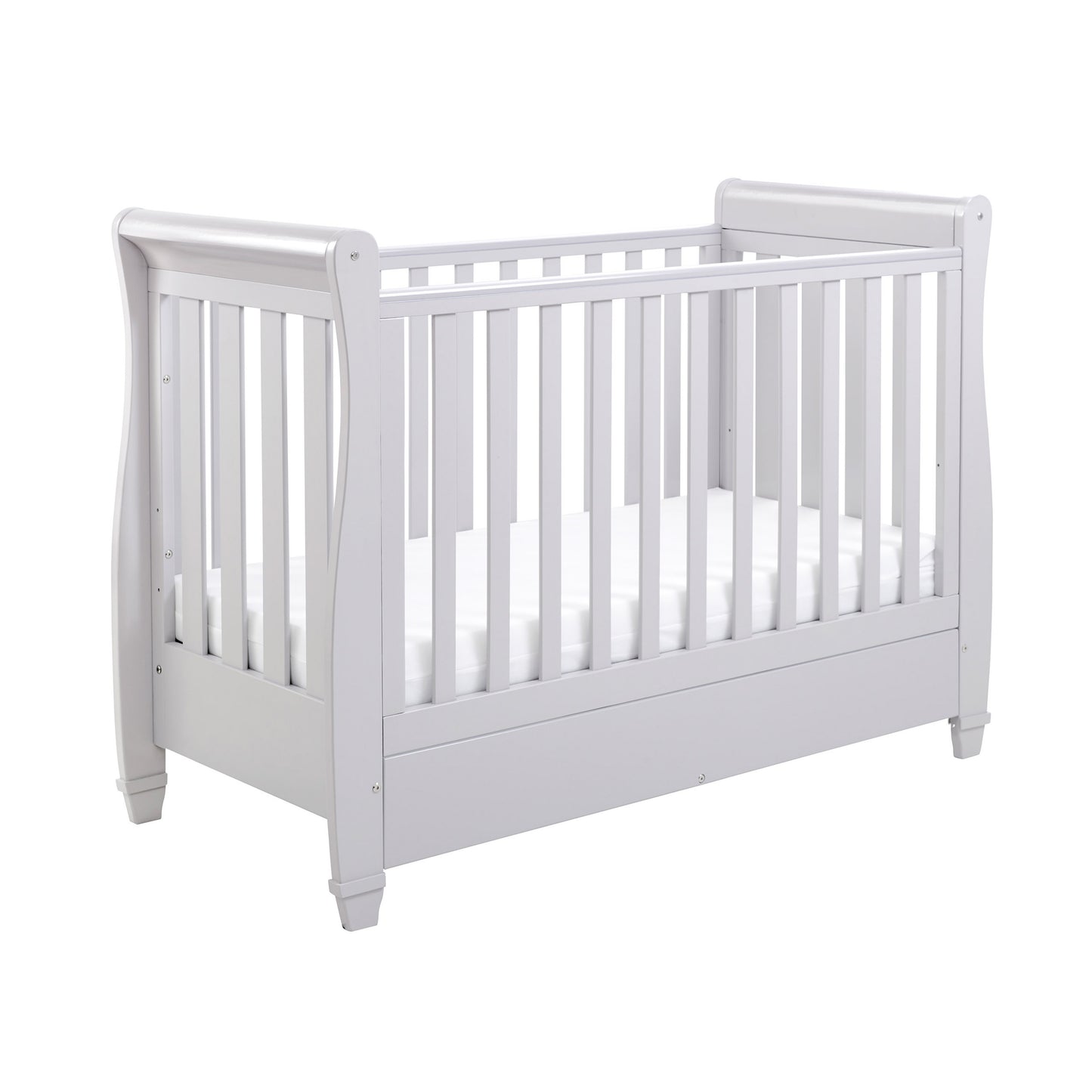 Babymore Eva Sleigh Cot Bed Drop Side with Drawer - Grey