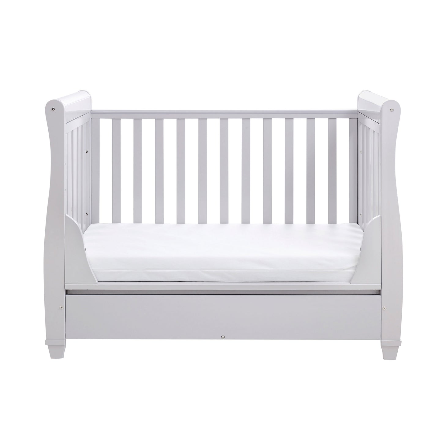 Babymore Eva Sleigh Cot Bed Drop Side with Drawer - Grey