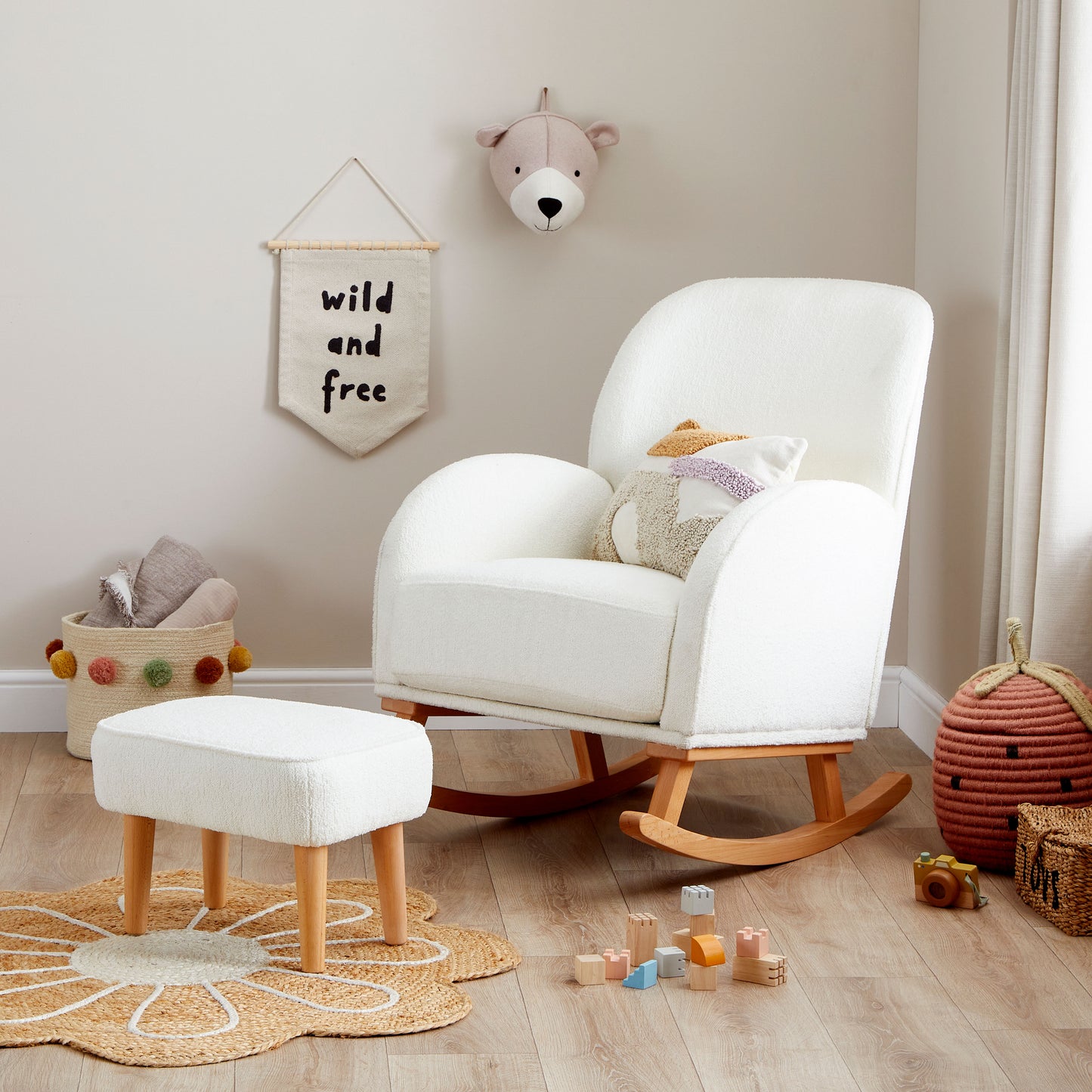 Freya Nursing Chair with Stool - Off White Bouclé