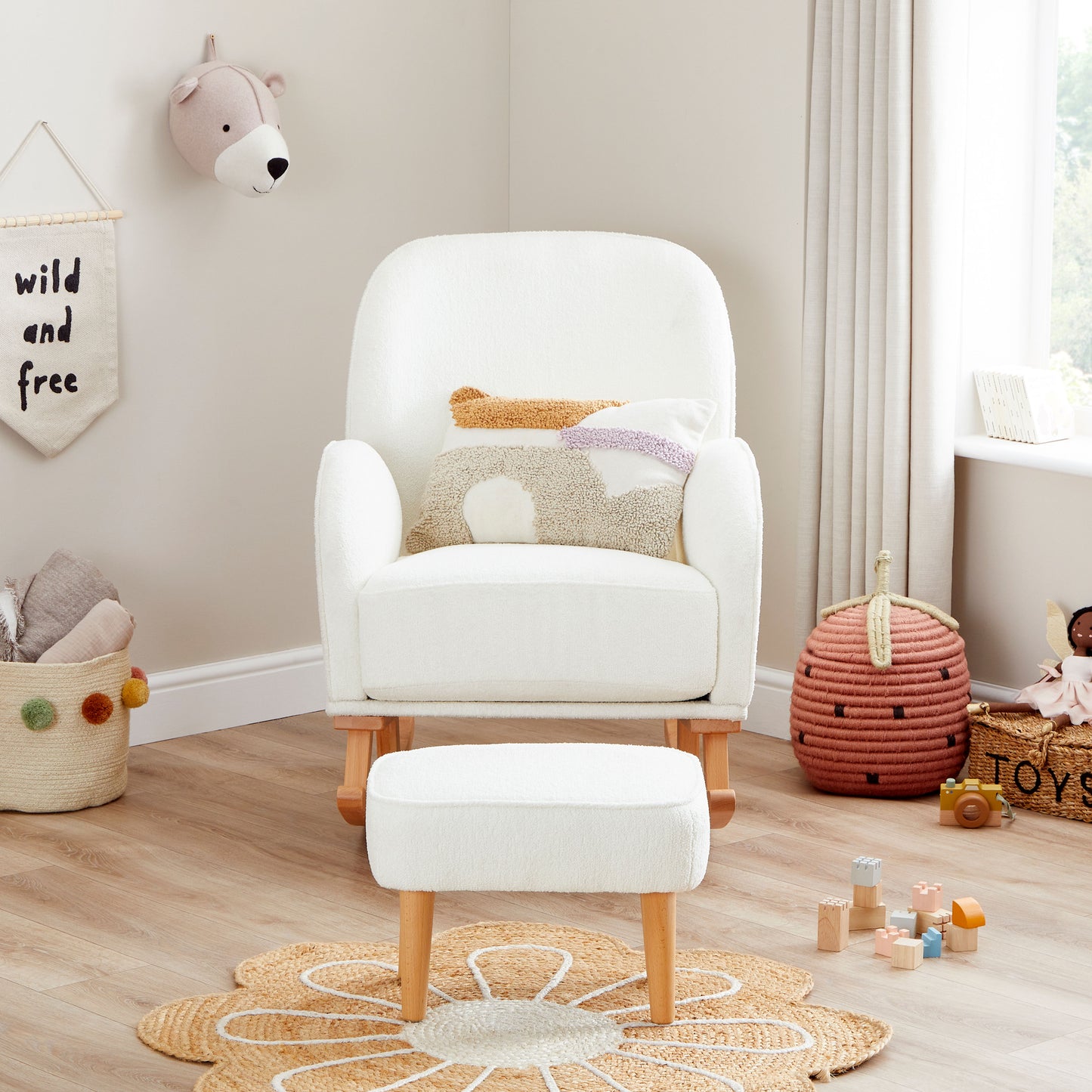 Freya Nursing Chair with Stool - Off White Bouclé