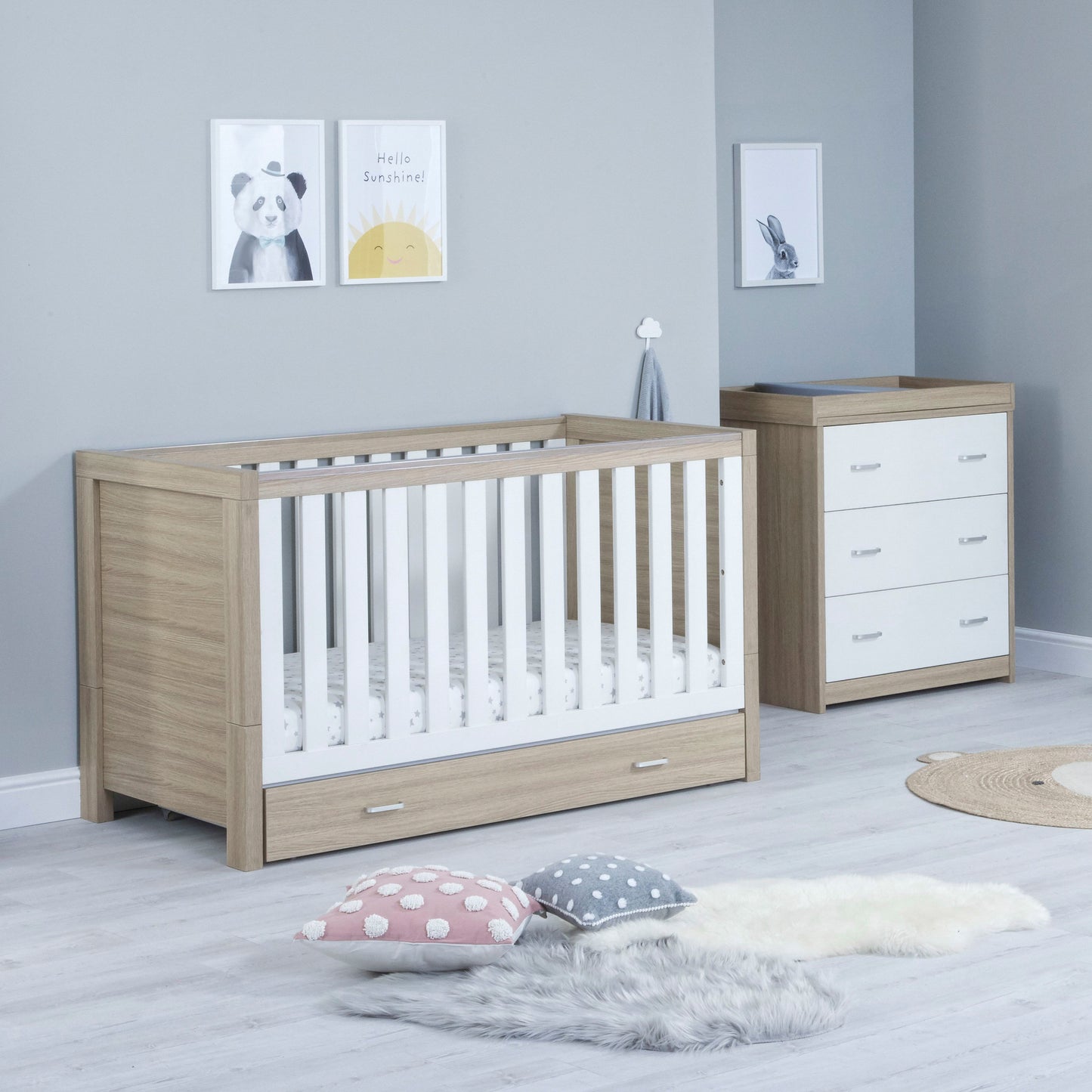 Luno 2 Piece Room Set with Drawer - Oak White