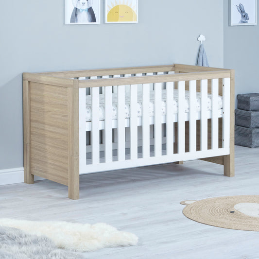 Babymore Luno Cot Bed - Oak White