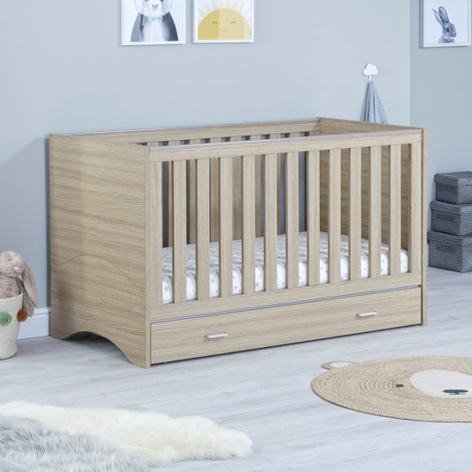 Babymore Veni Cot Bed with Drawer - Oak