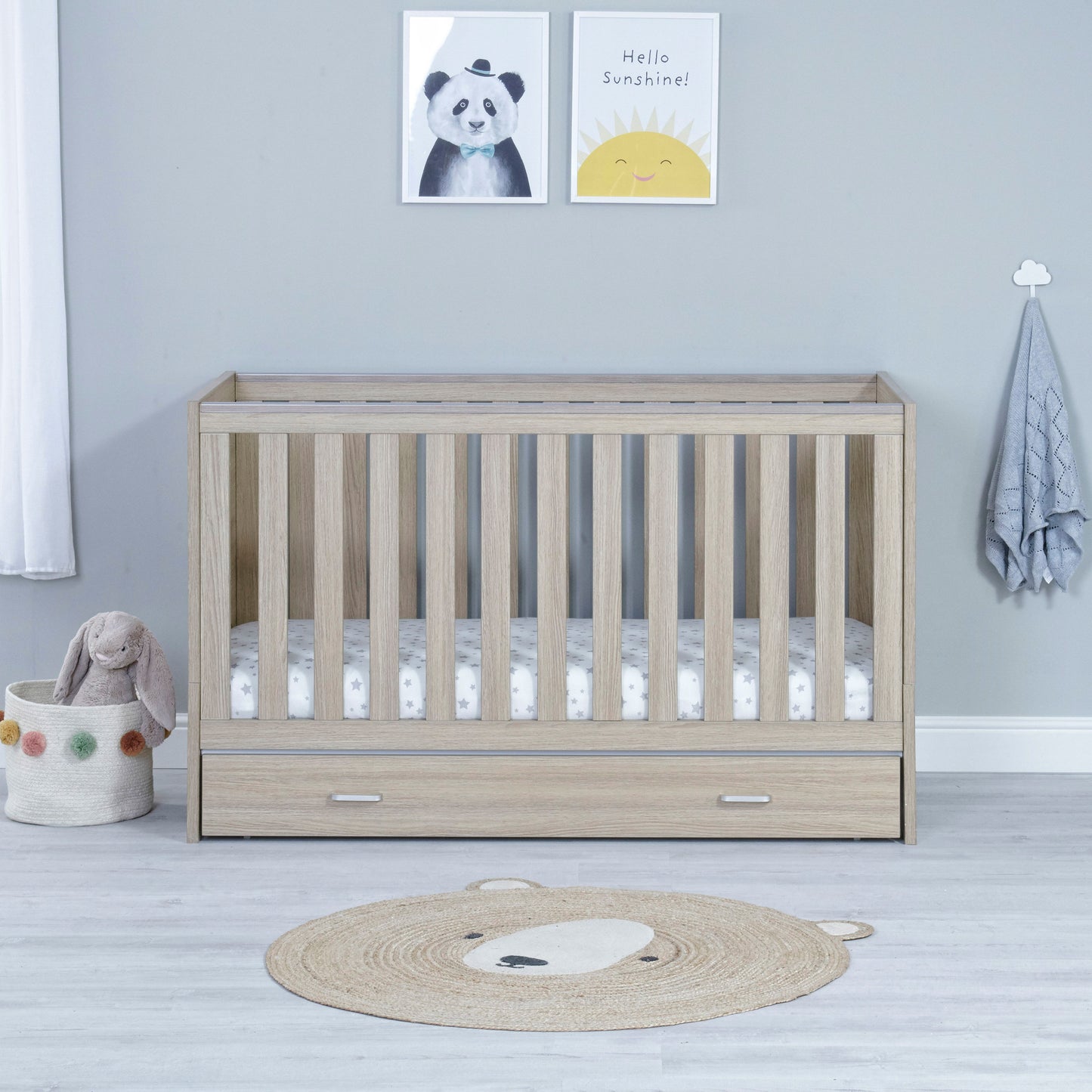 Babymore Veni Cot Bed with Drawer - Oak