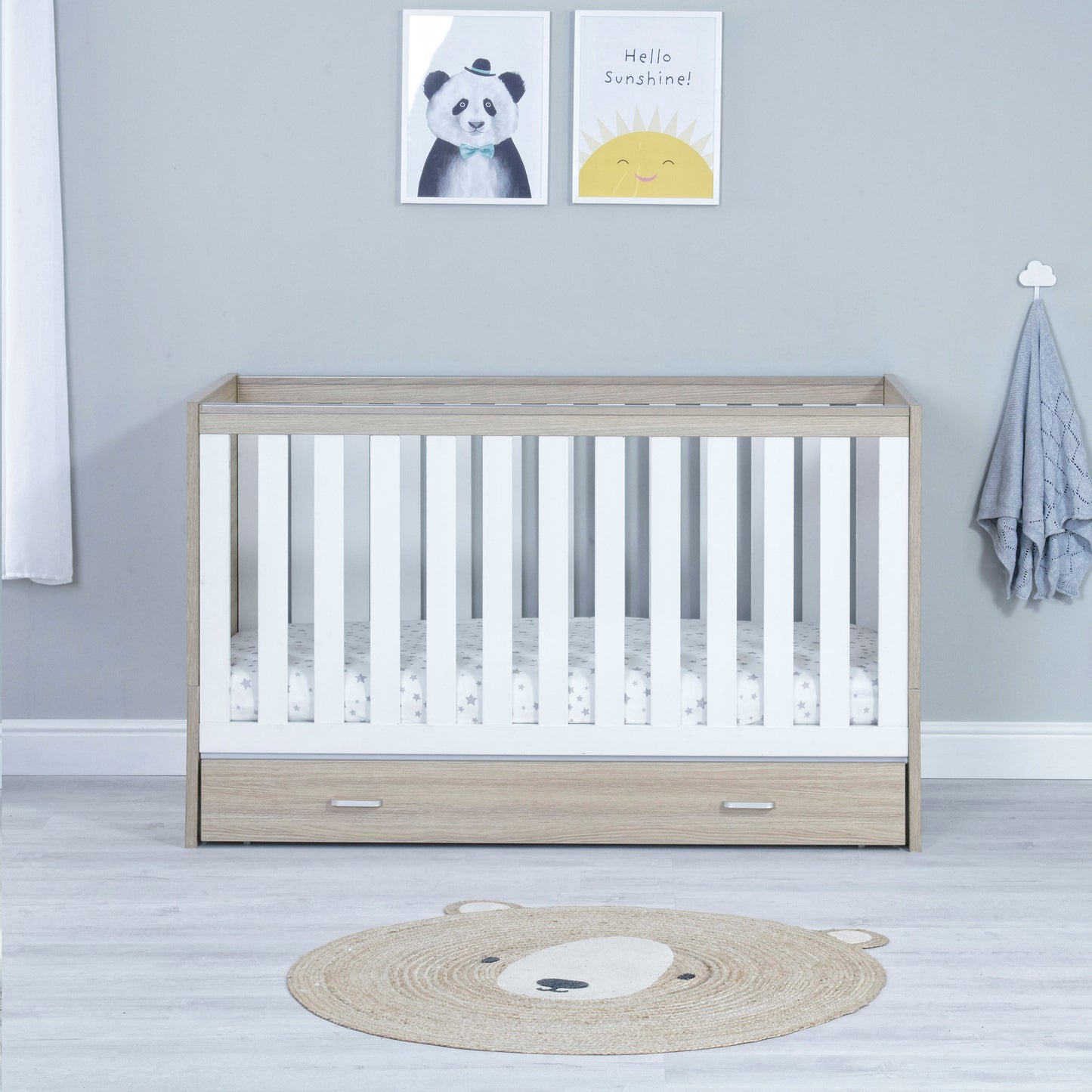 Babymore Veni Cot Bed with Drawer - Oak White